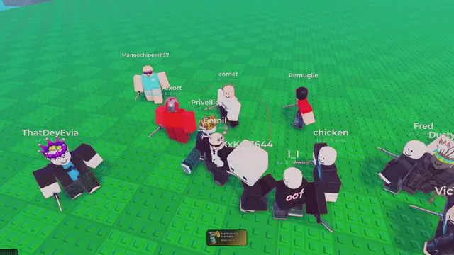 Roblox avatars gathered on the green arena in the official trailer